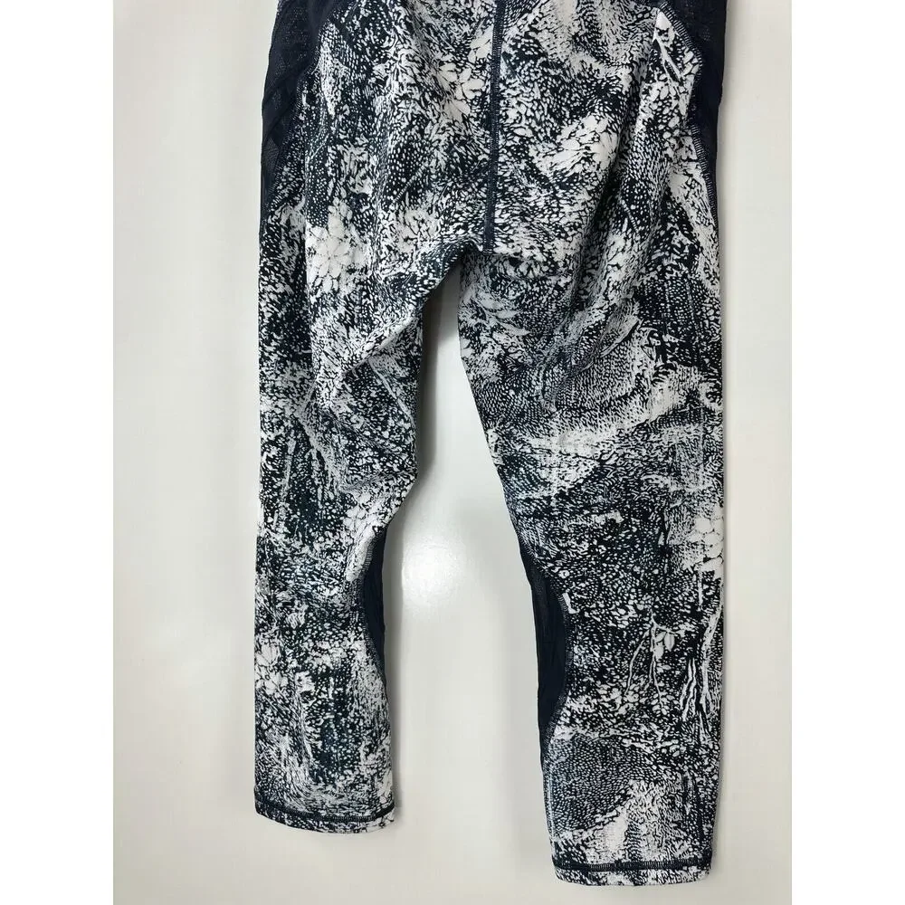 Lululemon Never Still Crop 21" Leggings Wildwood White Nocturnal Teal Mesh Sz 6 - Picture 9 of 12